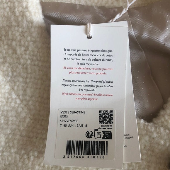 SEZANE Sebastine Quiet Luxury Cream Sleeveless Belted Wool Jacket NWT Size 8 - Picture 7 of 10